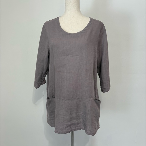 Match point Tops - Match Point Linen Gray Tunic Blouse Lagenlook